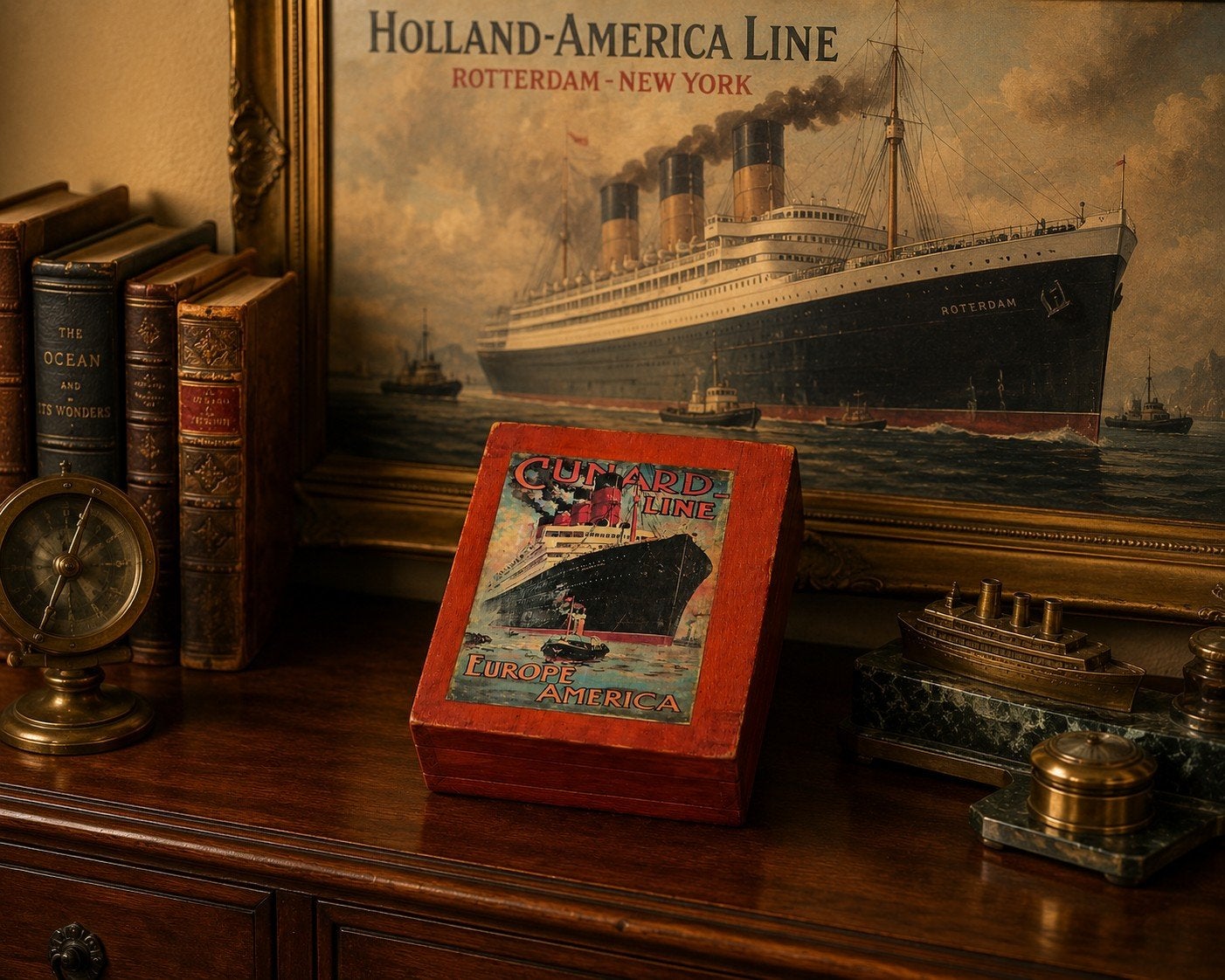 Decoratief opbergdoosje Cunard Line Aquitania, Huis en Inrichting, Woonaccessoires | Overige, Gebruikt, Hout, Meerkleurig, Vintage