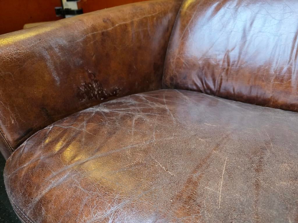 Stoere Aviator bank cognac vintage leer + BEZORGING, Ophalen of Verzenden