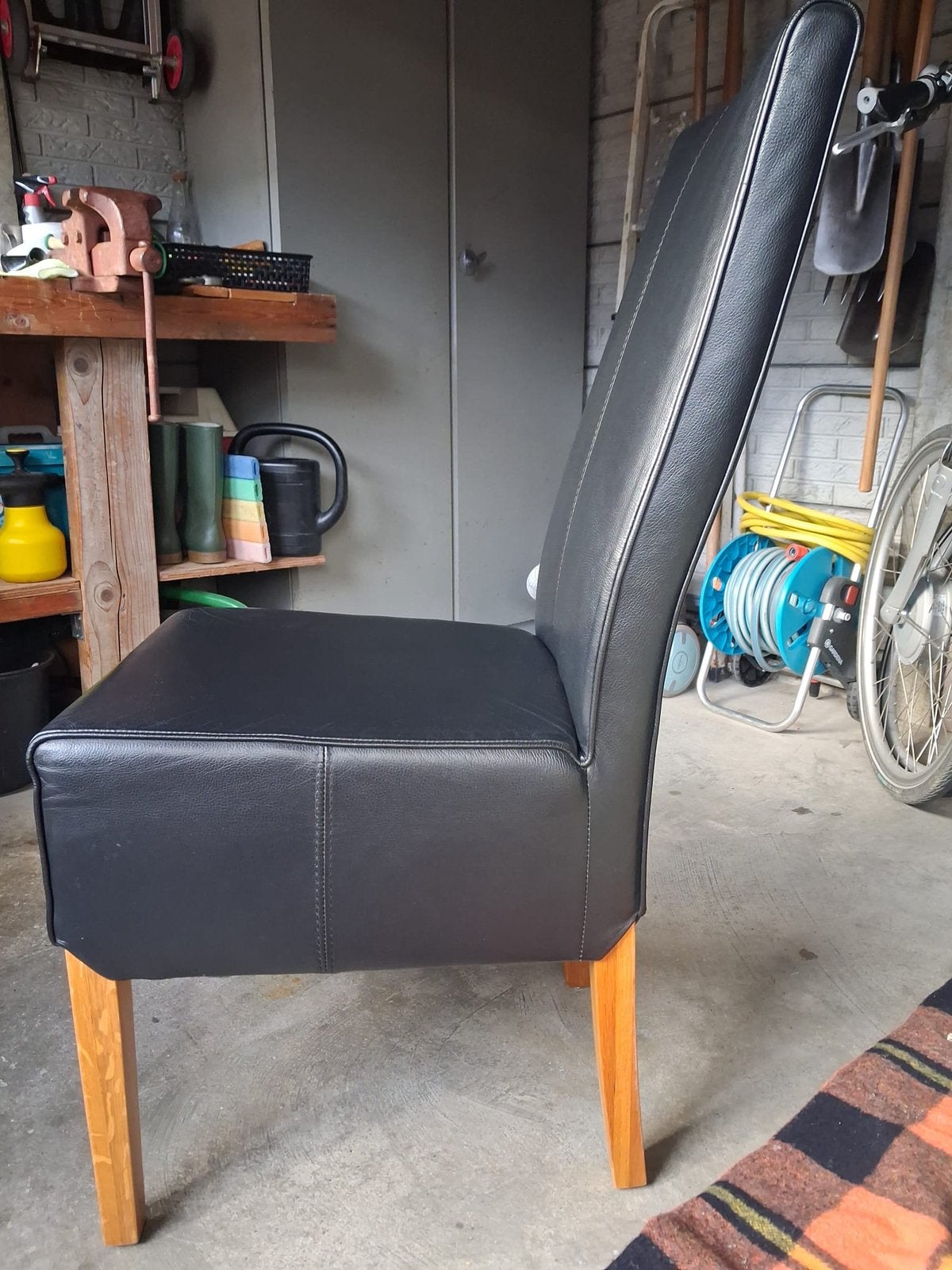 Eetkamerstoelen zwart leer 4 stuks, Huis en Inrichting, Ophalen, Gebruikt, Zwart, Leer