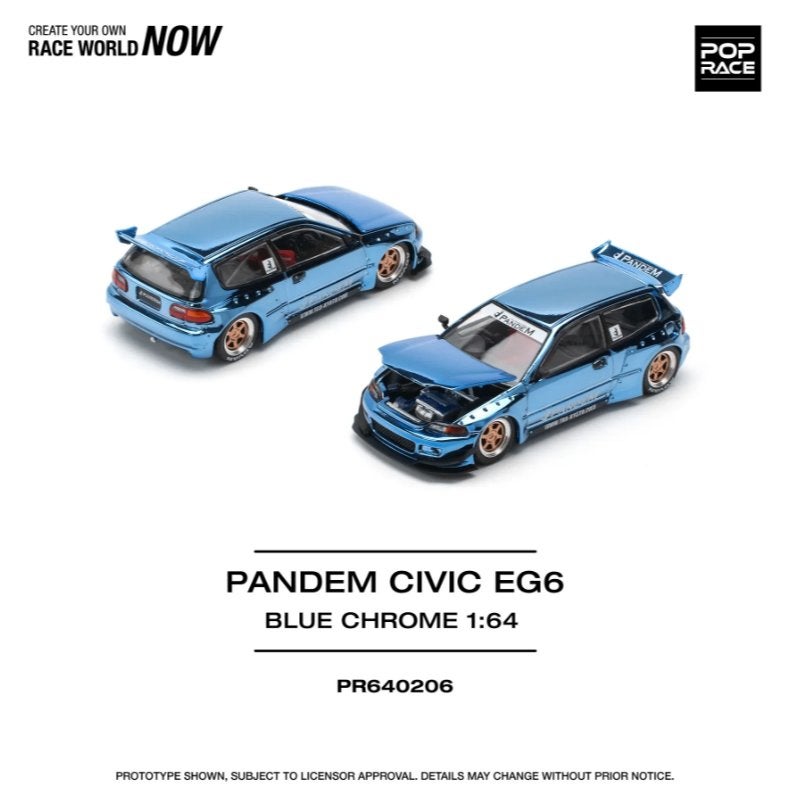Pop Race Pandem Honda Civic EG6, Blue Chrome