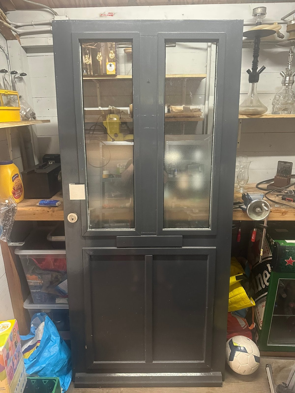 Grijze/zwarte Buitendeur met Glas en Slot - 202x90 cm, Ophalen, Gebruikt, 80 tot 100 cm, Buitendeur