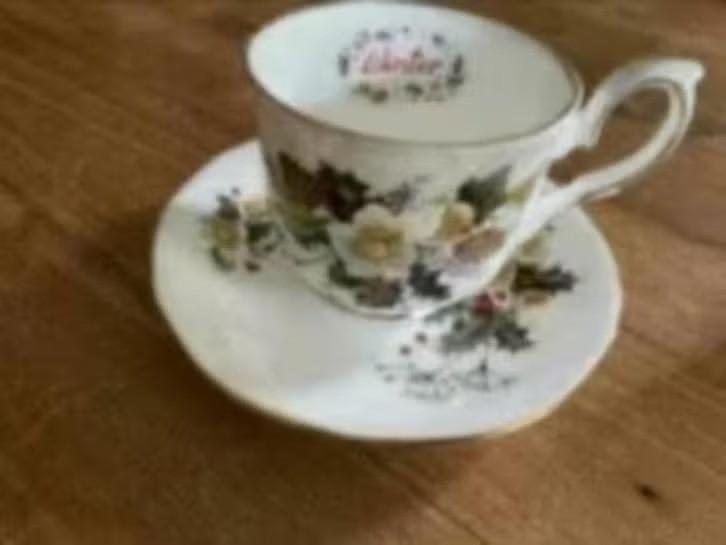 Kop en schotel Winter Duchess fine bone China England, Ophalen of Verzenden, Zo goed als nieuw, Porselein, Kop en/of schotel