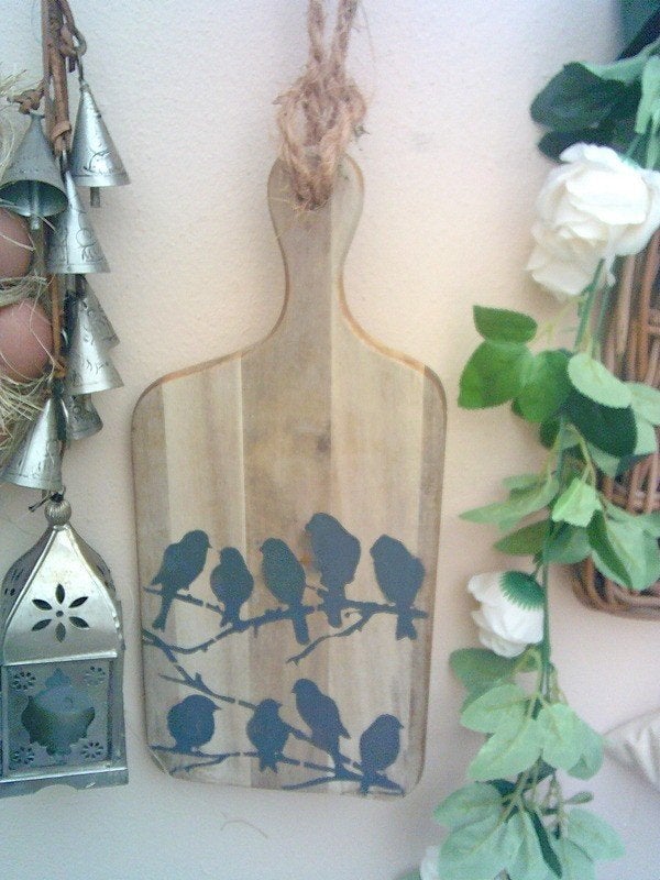 Houten snijplank met vogels decoratieplank met touw, Gebruikt, Wandhanger, Hout, Meerkleurig
