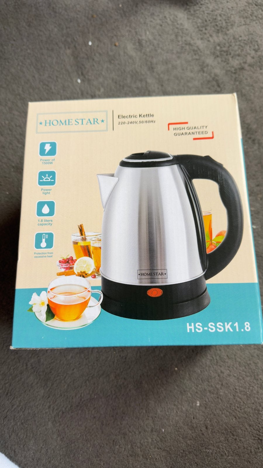 HOME STAR RVS Waterkoker HS-SSK1.8 - Nieuw, 1 tot 2 liter, Ophalen of Verzenden, Nieuw, Rvs