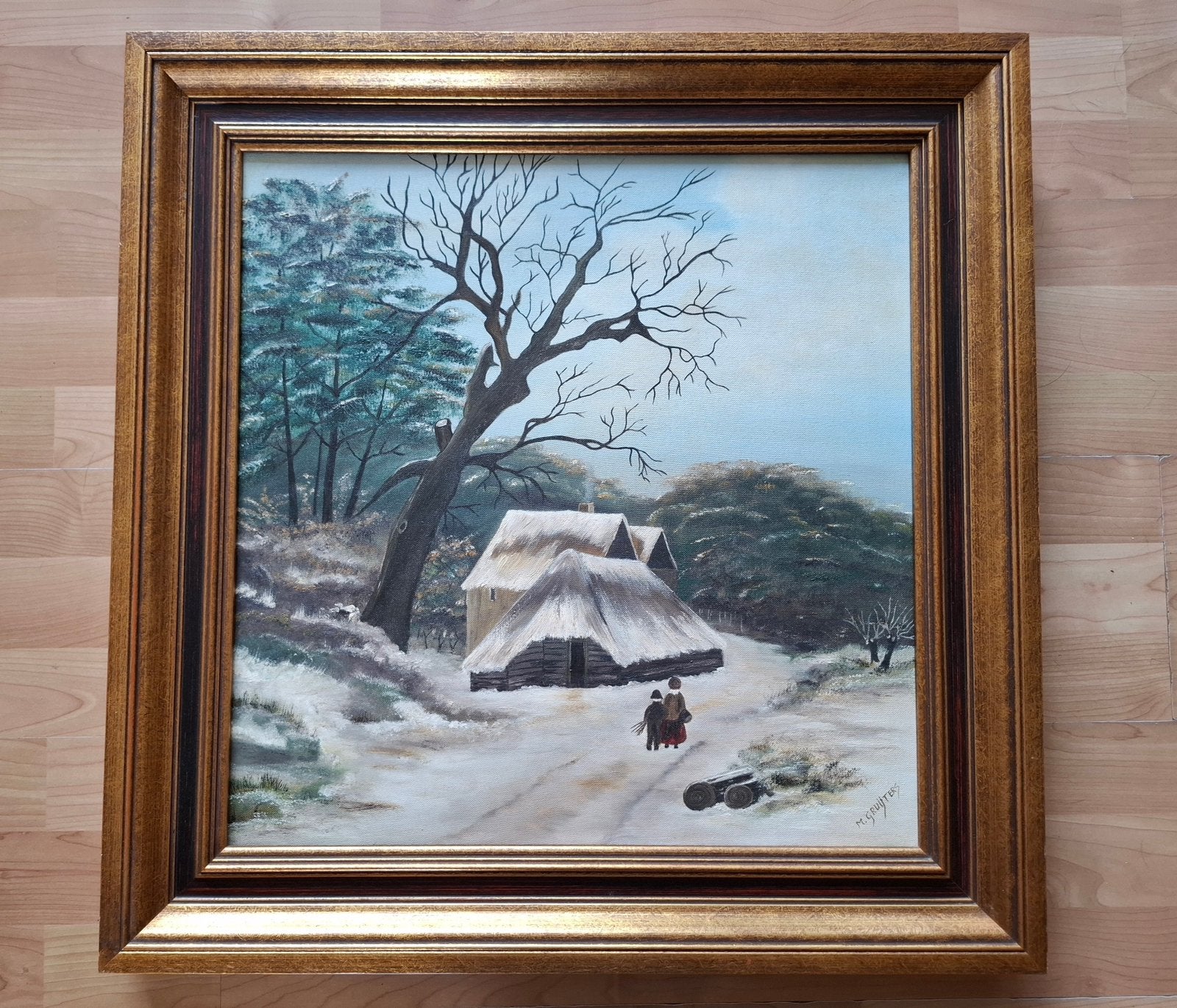 Klassiek Olieverfschilderij – Hollands Winterlandschap, Ophalen, Doek, Olieverf, Klassiek