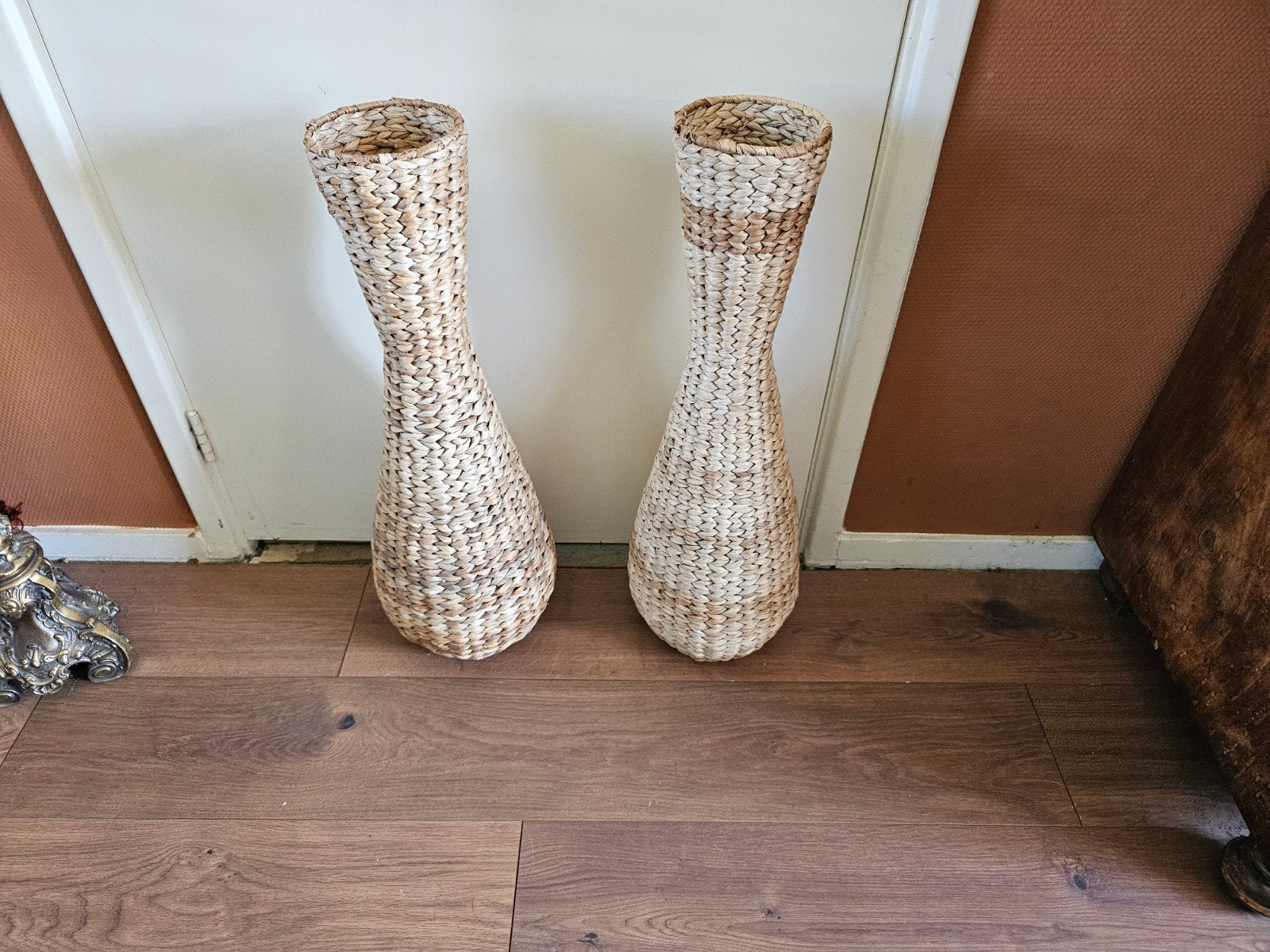 Set van 2 gevlochten vazen - Natuurlijke uitstraling, Ophalen, Bruin, Natuurlijk materiaal, Zo goed als nieuw