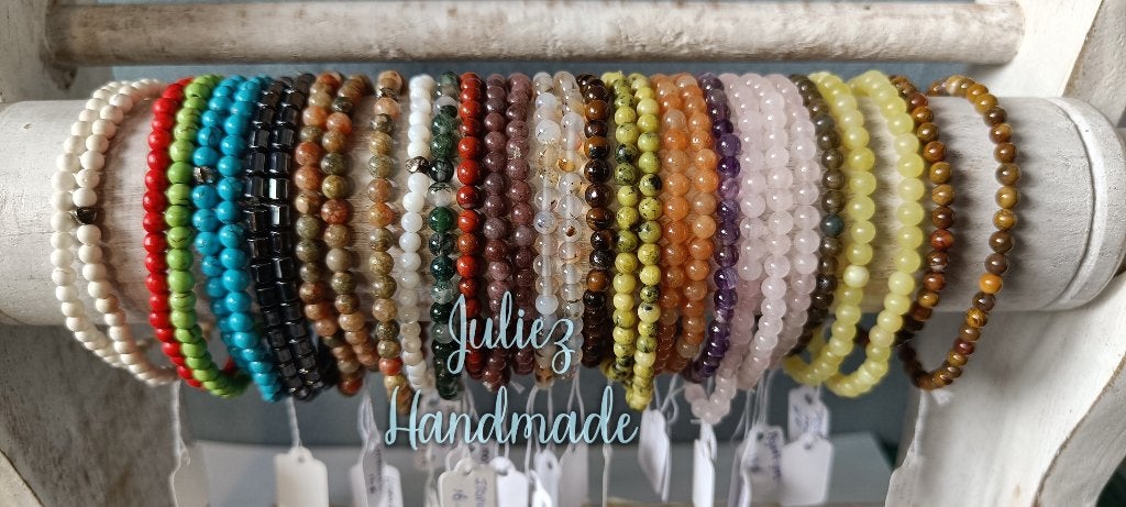 Echte Natuurstenen armbandjes 4mm "Juliez handmade" op=op, Ophalen of Verzenden, Nieuw, Overige kleuren, Overige materialen