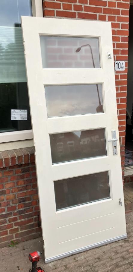 Hardhouten buitendeur met glas 89,5 x 221 cm, Doe-het-zelf en Verbouw, Ophalen, Gebruikt, 80 tot 100 cm, Buitendeur