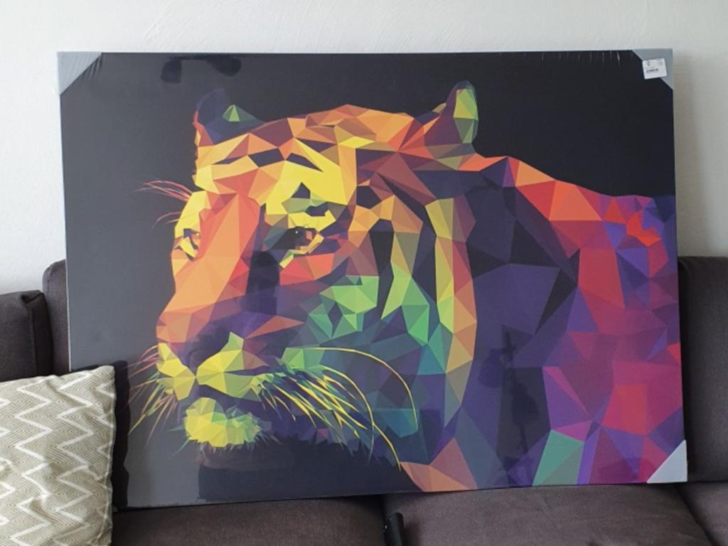 Kleurrijke Tijger Canvas Schilderij, Ophalen, 50 tot 75 cm, Nieuw, Schilderij