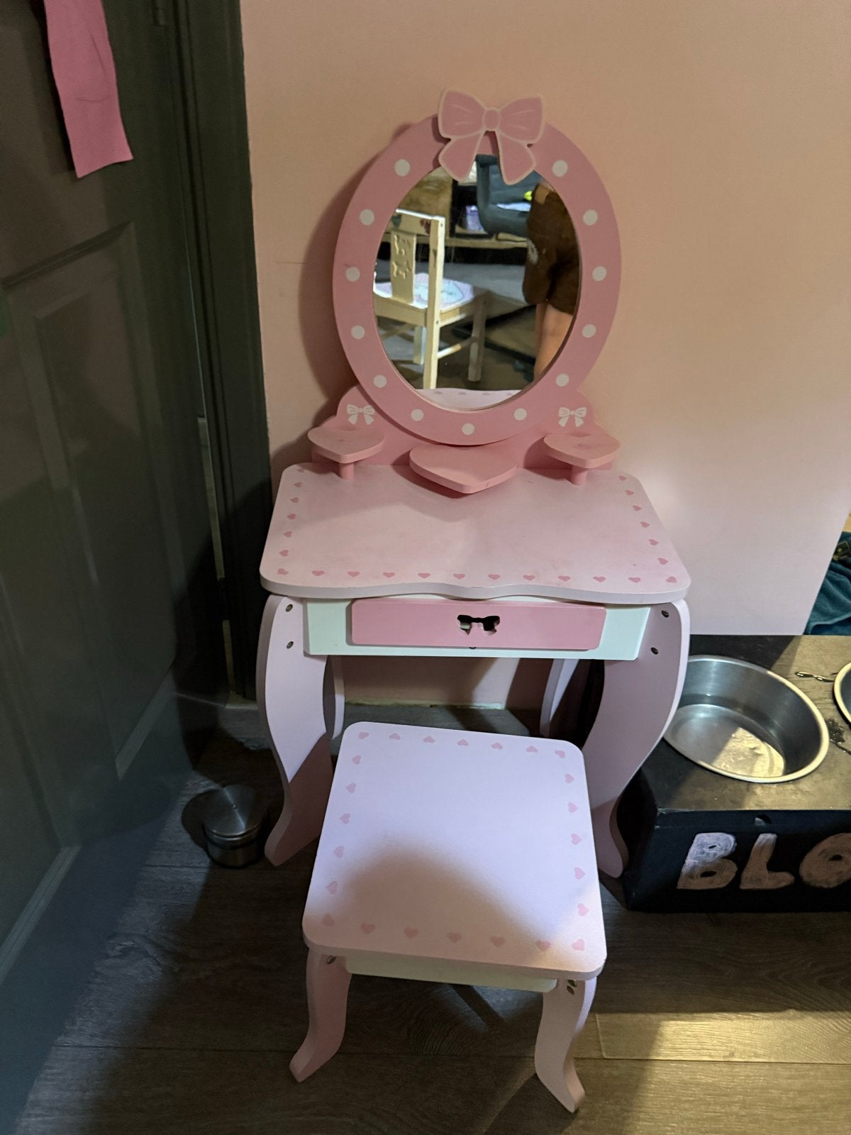 Roze kaptafel met krukje voor kinderen, Ophalen, Gebruikt, Tafel(s) en Stoel(en)