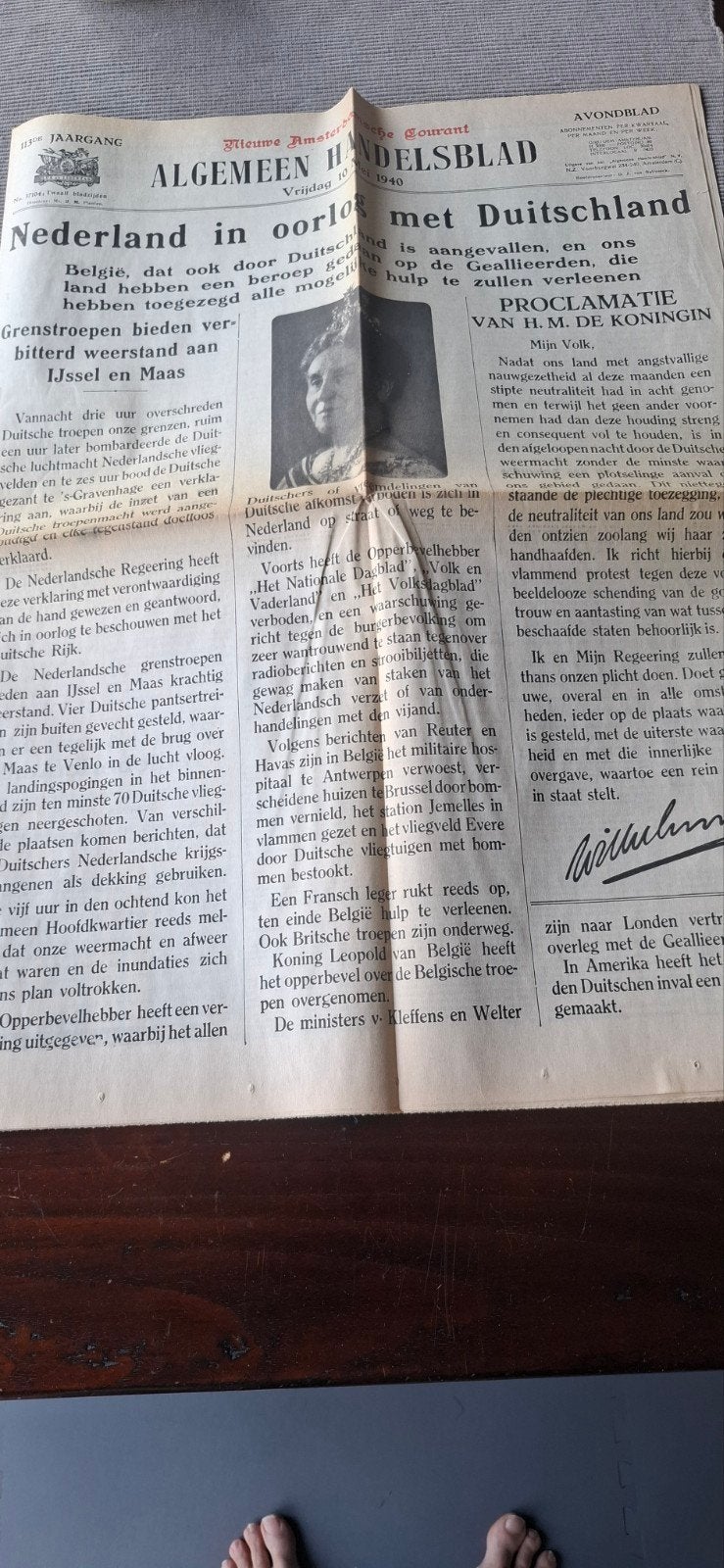 Historische Krant uit 1940 van het algemeen dagblag, Ophalen, Overige soorten, Nederland, Overige typen