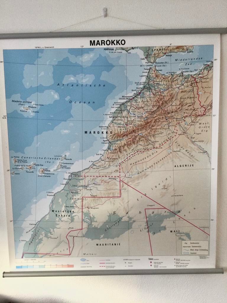Wandkaart Marokko 115x108cm, Ophalen, Overige gebieden, 1800 tot 2000, Landkaart