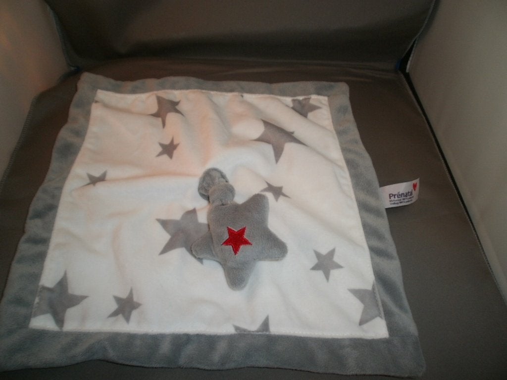 Prénatal doek met sterren grijs/wit velours 28x30 met rammel, Prénatal, Ophalen of Verzenden, Zo goed als nieuw, Middelgroot (20 tot 80 cm)