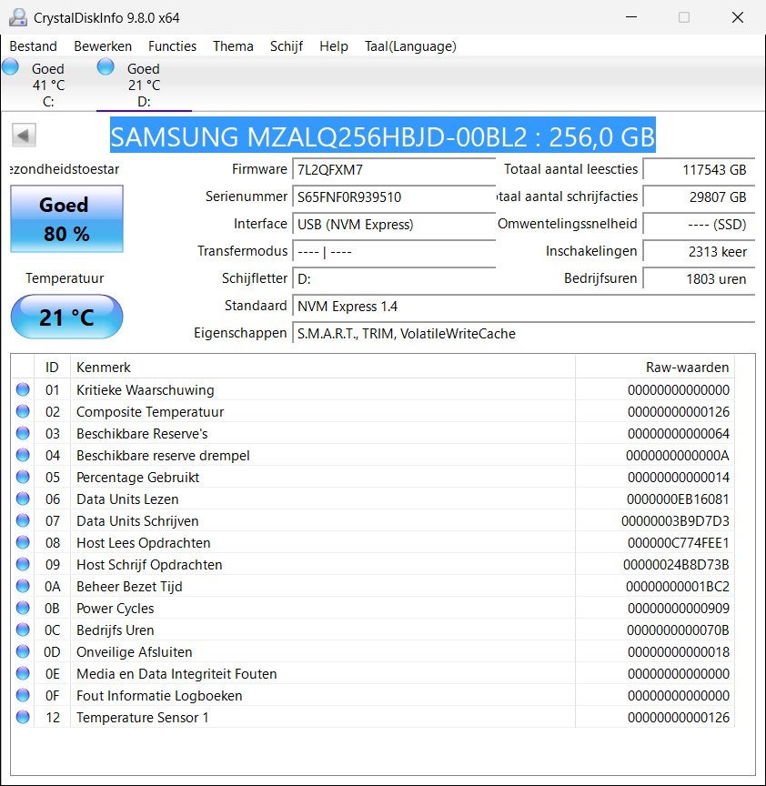 Samsung PM991a 256GB NVMe SSD – M.2 2280 – PCIe 3.0 x 4, Ophalen of Verzenden, Zo goed als nieuw, Laptop, Overige aansluitingen