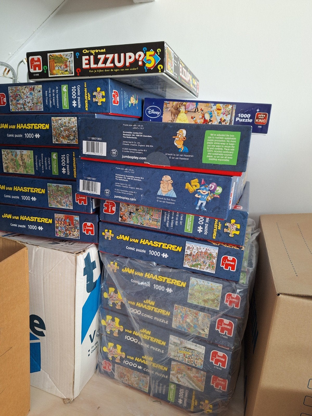 Grote collectie Jan van Haasteren puzzels (1000 stukjes), Hobby en Vrije tijd, Denksport en Puzzels, Ophalen, 500 t/m 1500 stukjes