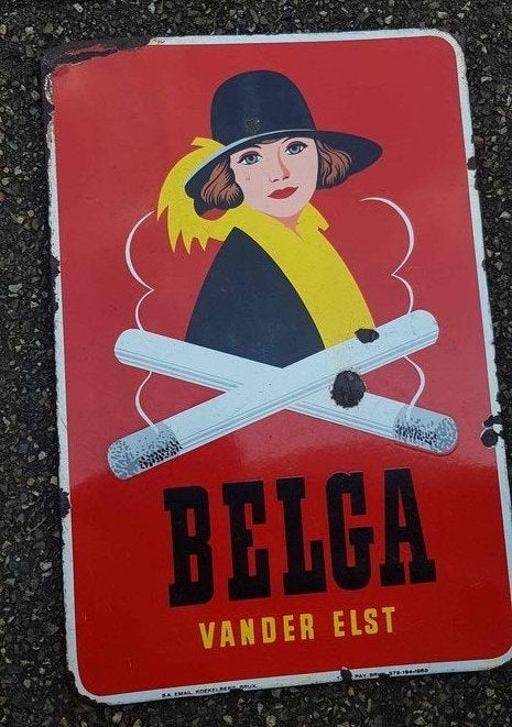 Belga van der Elst oud emaillen reclame decoratie bord, Verzamelen, Merken en Reclamevoorwerpen, Ophalen of Verzenden, Gebruikt