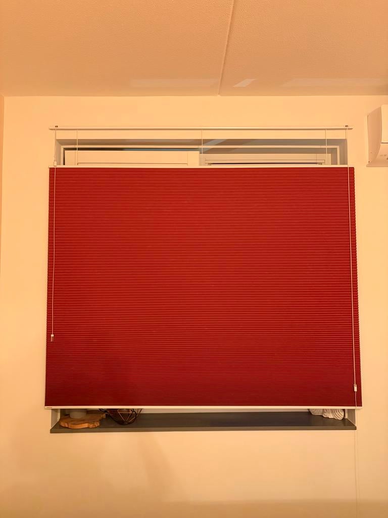 2x Veneta top down bottom up plissé gordijnen rood, Ophalen, 150 tot 200 cm, Zo goed als nieuw, Modern