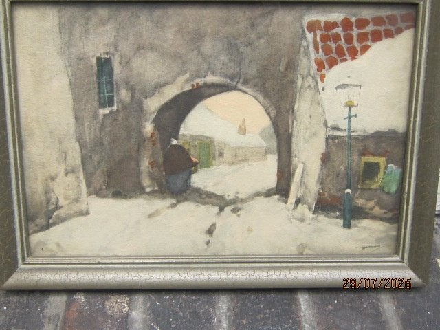 YPE WENNING, Mooie Aquarel/litho van een Poortje, Antiek en Kunst, Kunst | Schilderijen | Klassiek, Ophalen of Verzenden