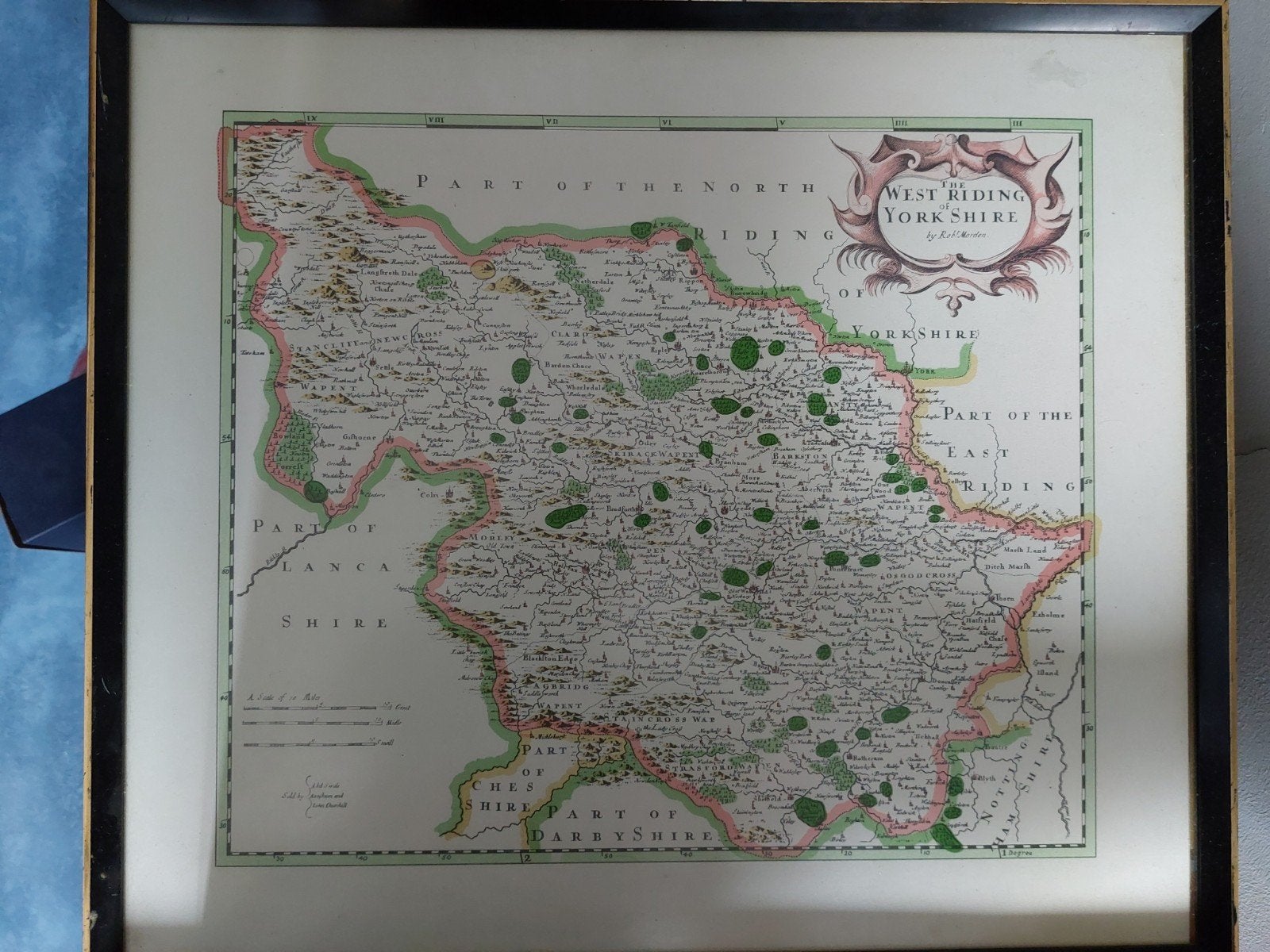 Landkaart West Riding Yorkshire, ingelijst, Boeken, Atlassen en Landkaarten, Gelezen, Verenigd Koninkrijk, Voor 1800, Ophalen of Verzenden