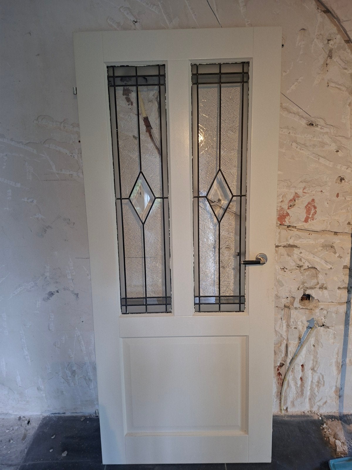 Opdekdeur met glas in lood, 83x201,5 cm, Ophalen, Gebruikt, 80 tot 100 cm, Binnendeur