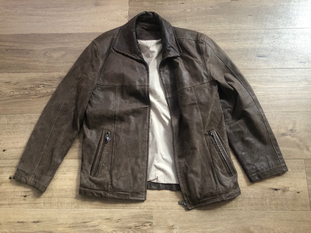 Winterjas van leer, maat M, merk: Checker for men, Ophalen of Verzenden, Zo goed als nieuw, Maat 48/50 (M), Bruin