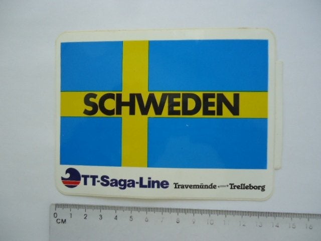 sticker oud ZWEDEN TT Saga line vlag travemunde trelleborg, Verzenden, Zo goed als nieuw, Bedrijf of Vereniging