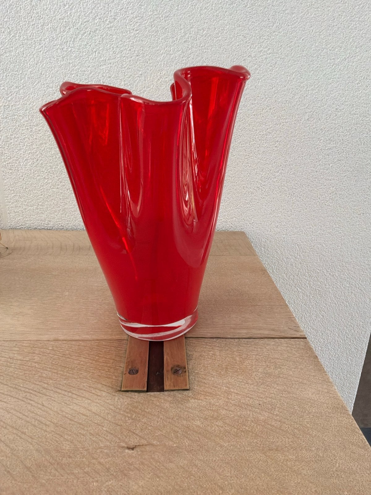 Vintage Murano-stijl Rode Zakdoekvaas (Fazzoletto), Ophalen of Verzenden
