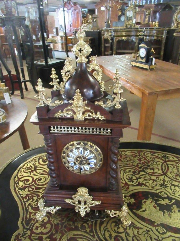 Oer 11472 grote antieke pendule met veel brons, Antiek en Kunst, Antiek | Klokken, Ophalen