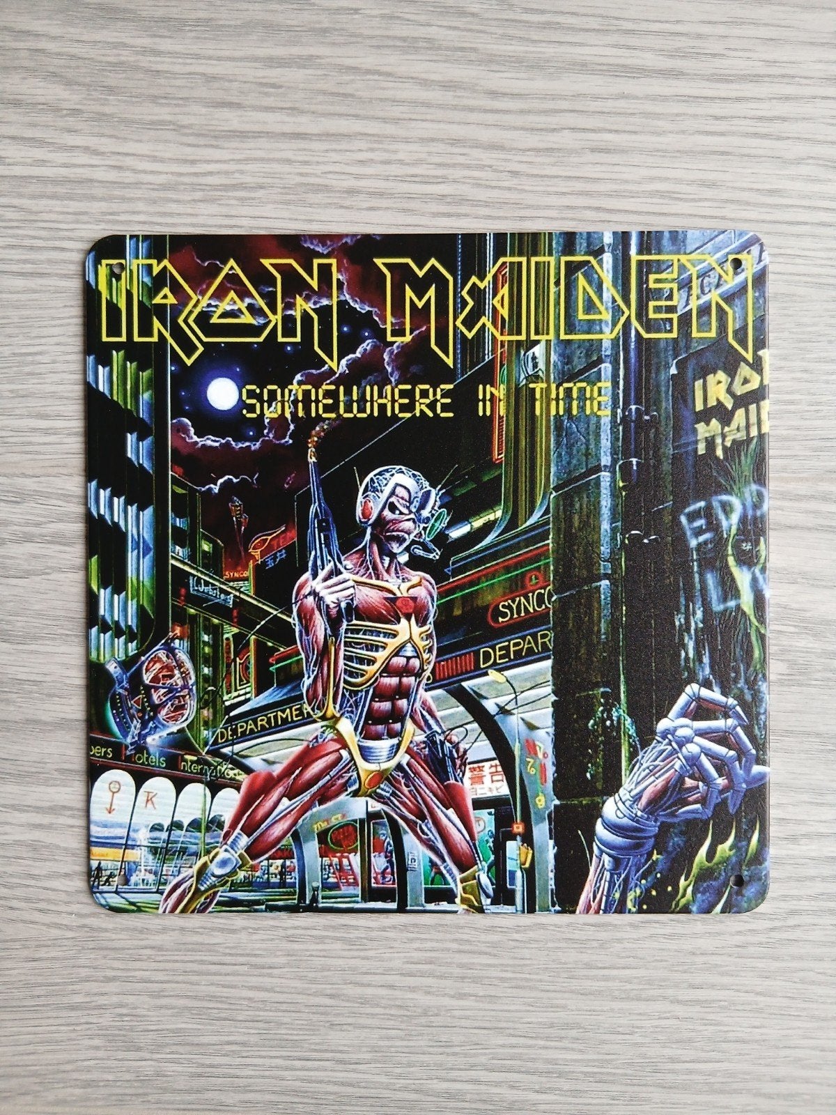 Iron Maiden Somewhere In Time 20x20 cm Metalen Reclamebord, Ophalen of Verzenden, Nieuw, Poster, Artwork of Schilderij