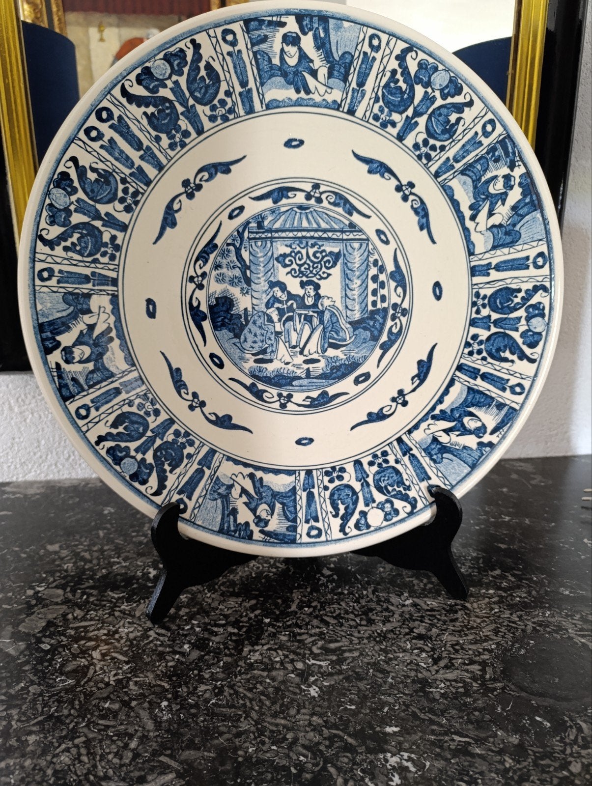 Delfts blauwe wand pronkschaal 45cm chinoiserie decor, Antiek en Kunst, Ophalen