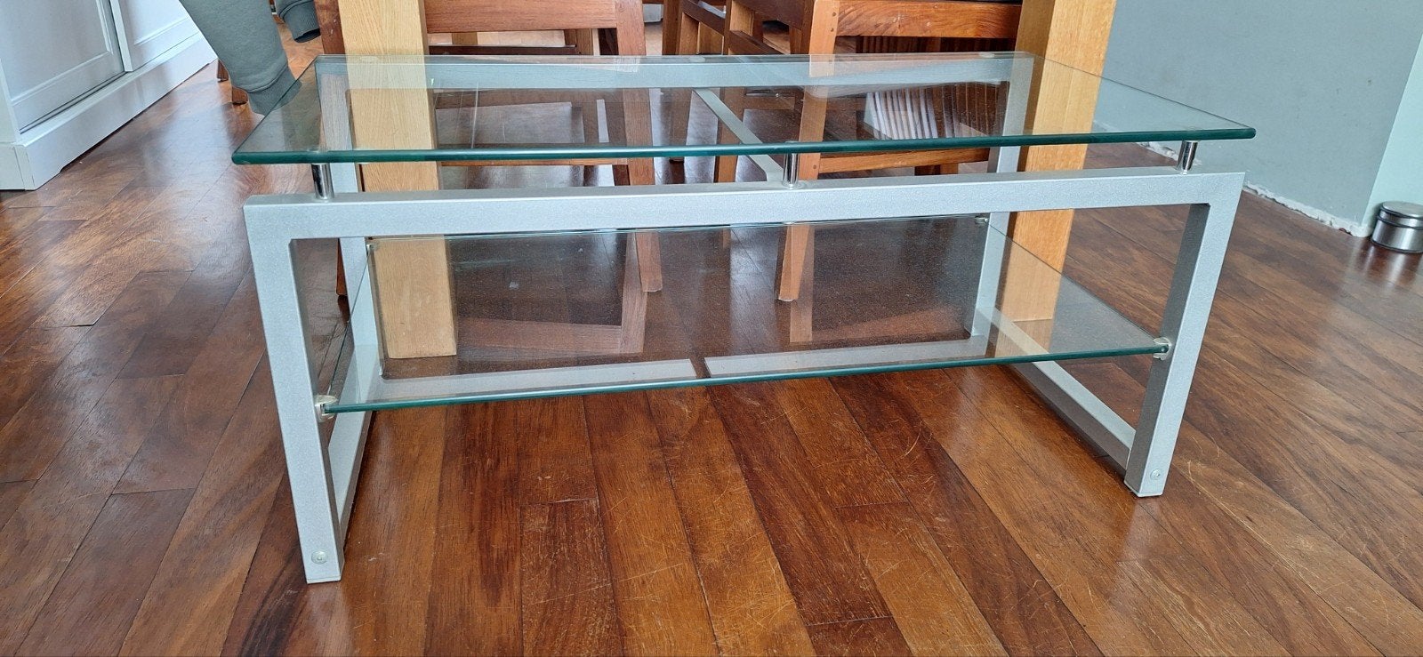 Stereo meubel metaal & glas, Huis en Inrichting, Ophalen, 50 tot 100 cm, Zo goed als nieuw, Glas