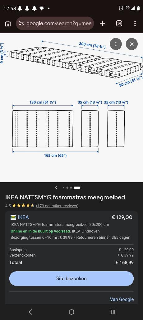 Ikea Matras, meegroei, Kinderen en Baby's, Ophalen, 70 tot 85 cm, Zo goed als nieuw, Matras
