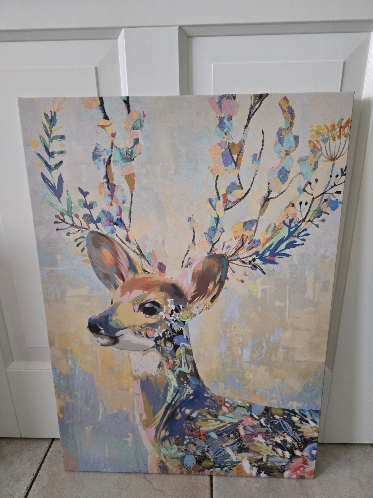 Canvas schilderij Hert met Bloemen Gewei 50x70 cm, Ophalen, Op houten frame, Dieren, Print