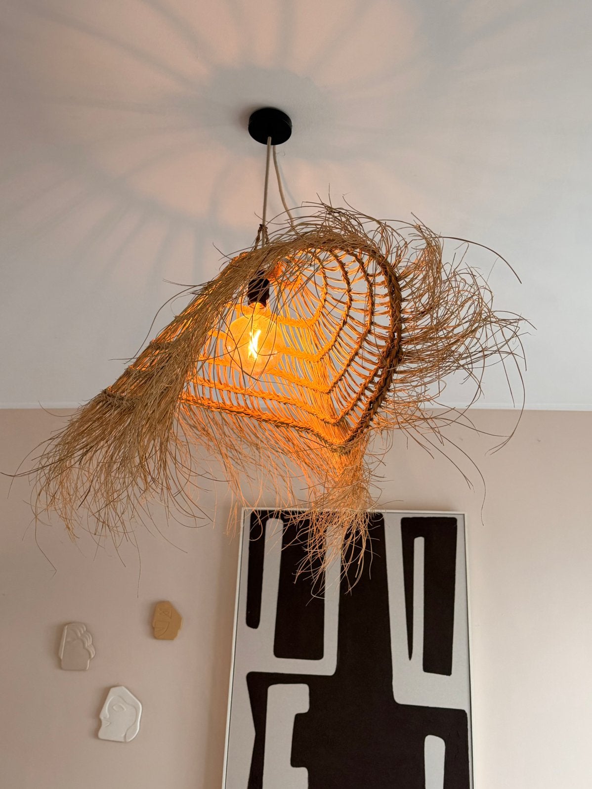 Rotan zeegras hanglamp incl. fitting, Ophalen of Verzenden, Zo goed als nieuw