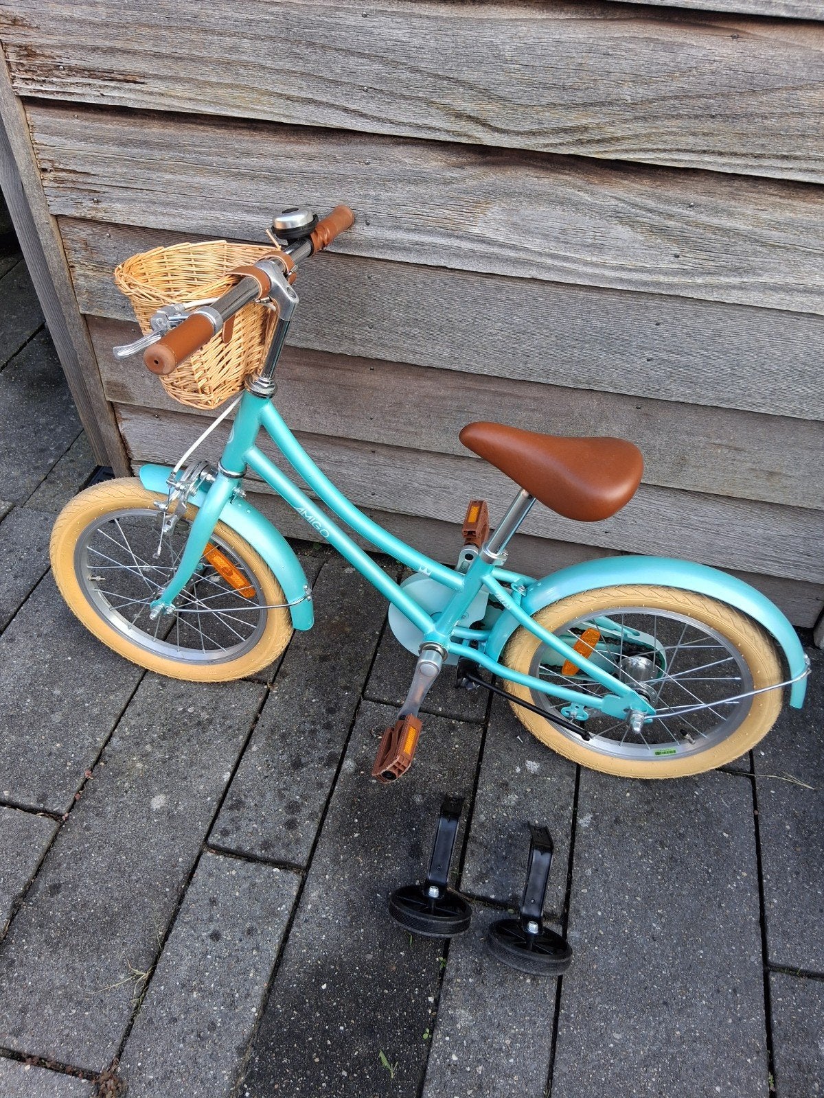 Amigo Kinderfiets 16 inch met zijwieltjes en mandje, Fietsen en Brommers, Ophalen, Terugtraprem, Zijwieltjes, 16 tot 20 inch