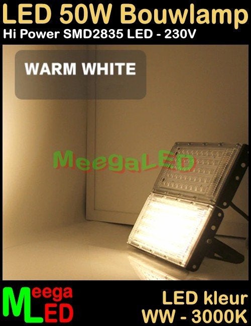 LED Bouwlamp Floodlight 50x SMD2835 LEDs WarmWit - 3000K, Huis en Inrichting, Lampen | Wandlampen, Zwart, Nieuw, Ophalen of Verzenden