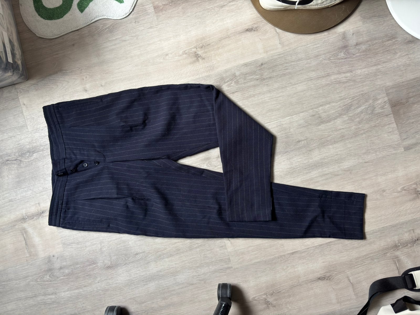 Reiss Blauwe Pinstripe Broek met Bandplooi - Maat 30, Ophalen of Verzenden, Gedragen, Maat 48/50 (M), Blauw