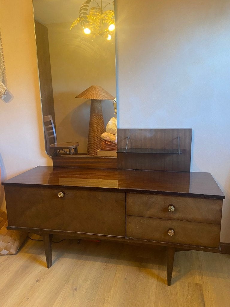 Vintage kaptafel met spiegel en GOUDEN accenten, Ophalen, Gebruikt, 100 tot 150 cm, Vintage