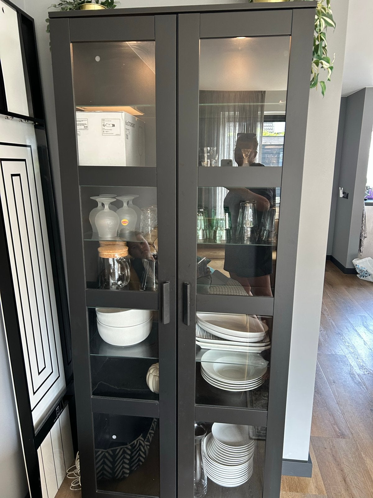 Billy/Oxberg vitrine-/boekenkast van Ikea, Huis en Inrichting, Kasten | Vitrinekasten, Ophalen, Gebruikt, 50 tot 100 cm, 150 tot 200 cm