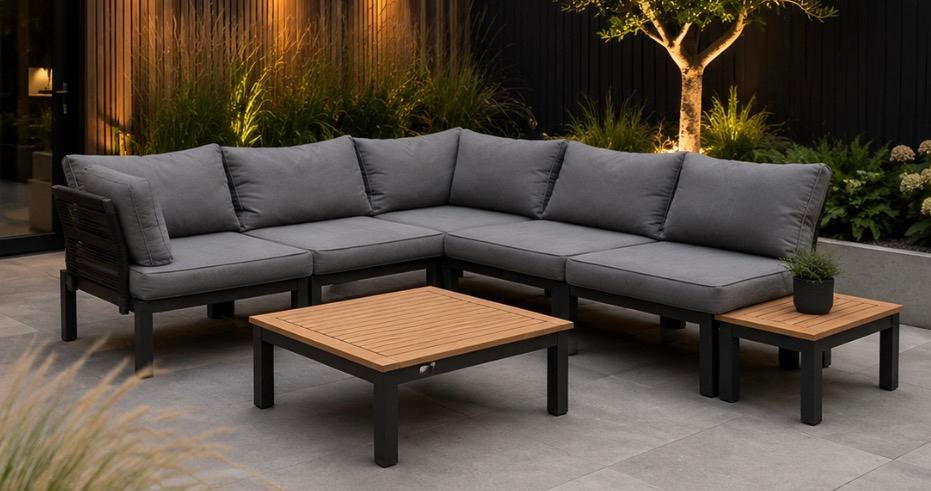 Luxe loungeset Aluminium | Teak Tafels + bezorgoptie‼️, Tuin en Terras, Tuinsets en Loungesets, 5 zitplaatsen, Bank, Aluminium