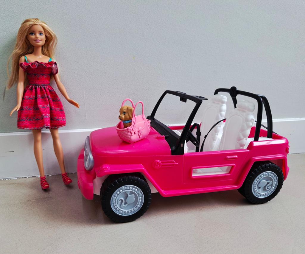 Barbie met roze Beach Cruiser en puppy, Ophalen of Verzenden, Barbie