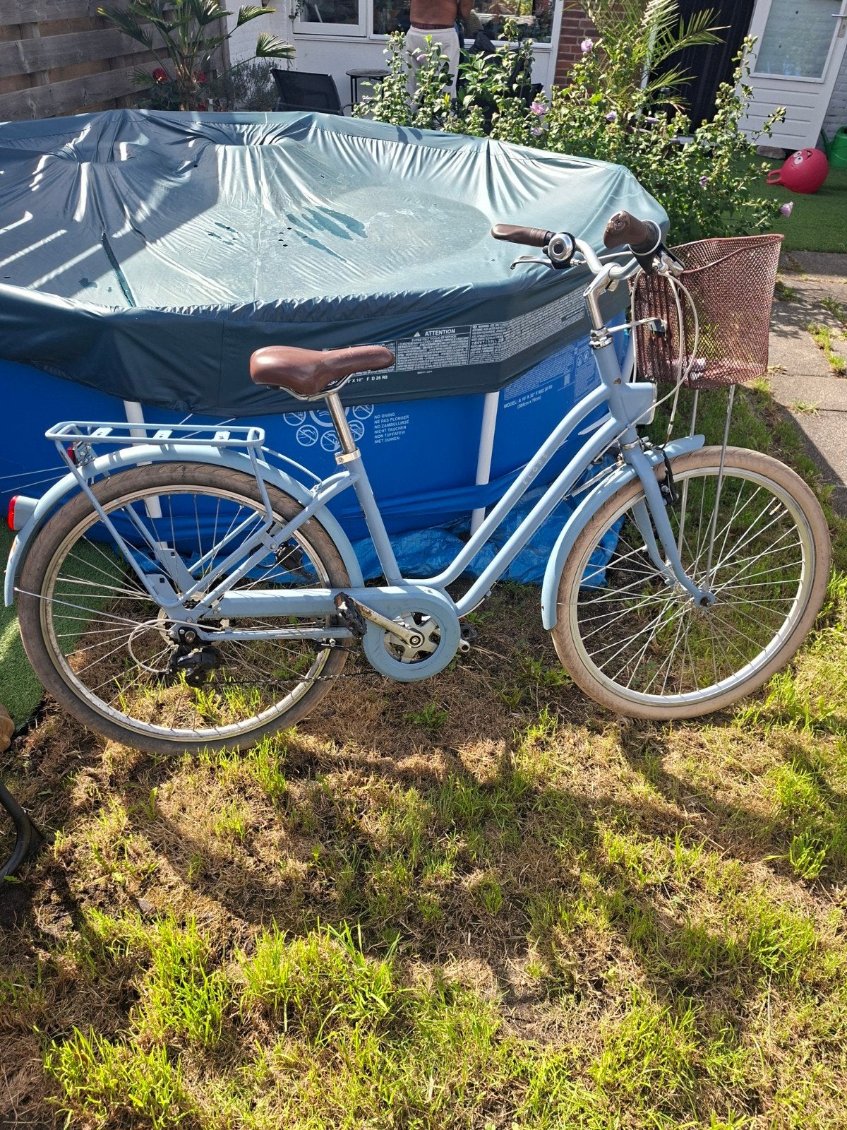 Lichtblauwe damesfiets met mandje en lage instap, Overige merken, Velgrem, Ophalen of Verzenden, 50 tot 53 cm
