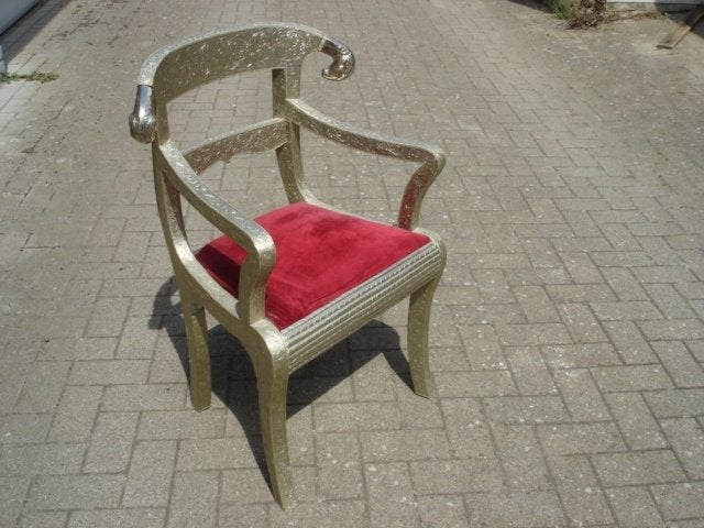 Anglo-Indian Regency style ram's head wedding chair, Ophalen, Gebruikt, Stof, Eén