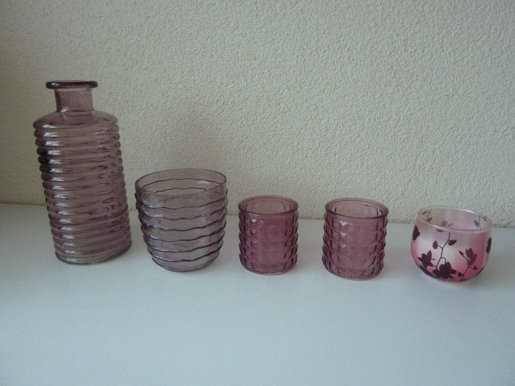 5 delig glaswerk  aubergine kleur, Ophalen of Verzenden, Zo goed als nieuw, Meerkleurig, Glas