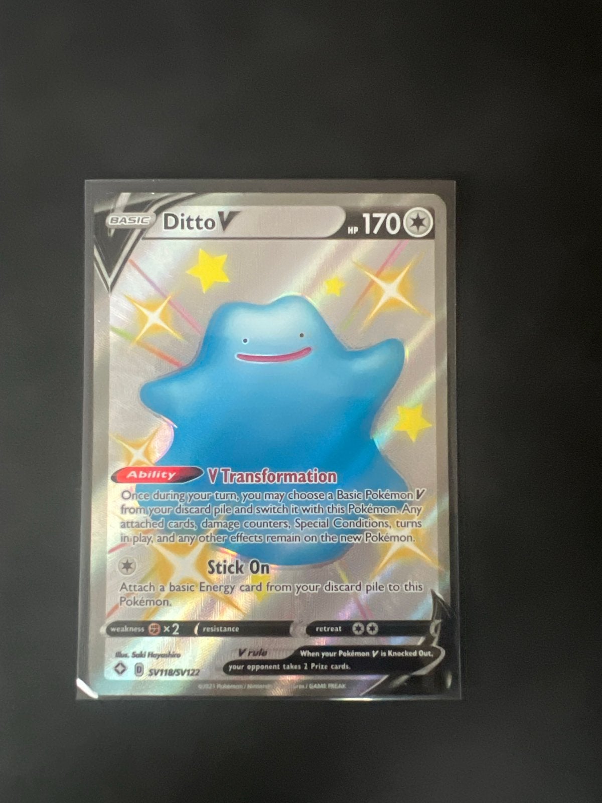 Pokémon Kaart: Ditto V SV118/SV122 (Shining Fates), Ophalen of Verzenden, Zo goed als nieuw, Losse kaart, Foil