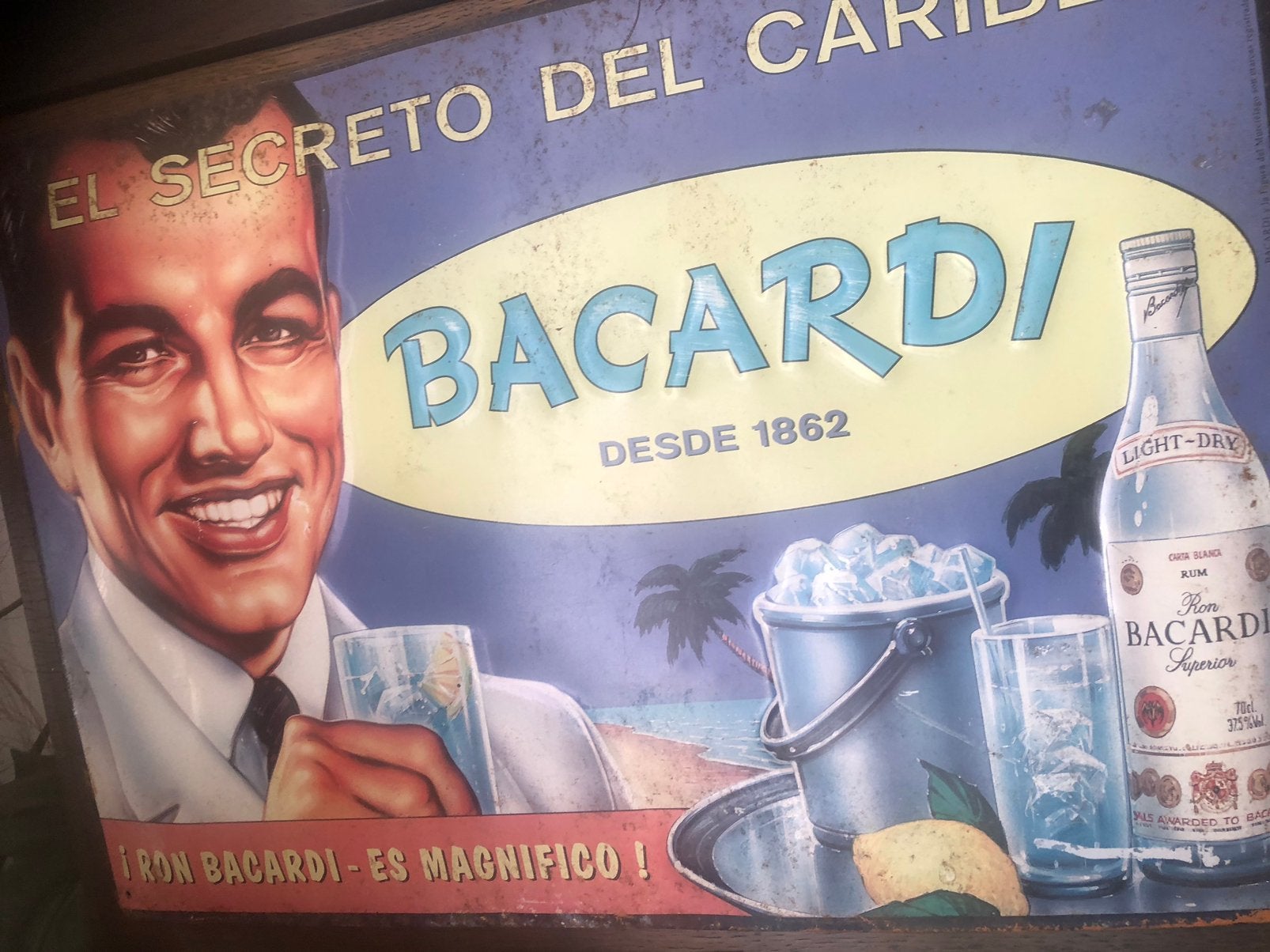 Stokoud bord Bacardi, Ophalen of Verzenden