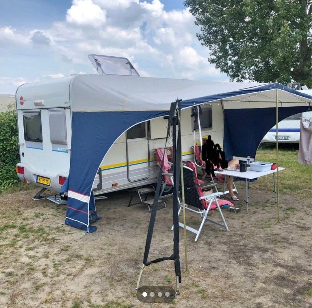 Megacamp Outdoors Voortent/Luifel - Blauw/Wit, Ophalen, Gebruikt, Polyester, Overige merken
