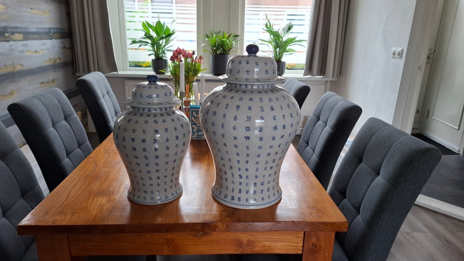 Set van 2 Chinese gemberpotten met blauwe opdruk, Ophalen of Verzenden