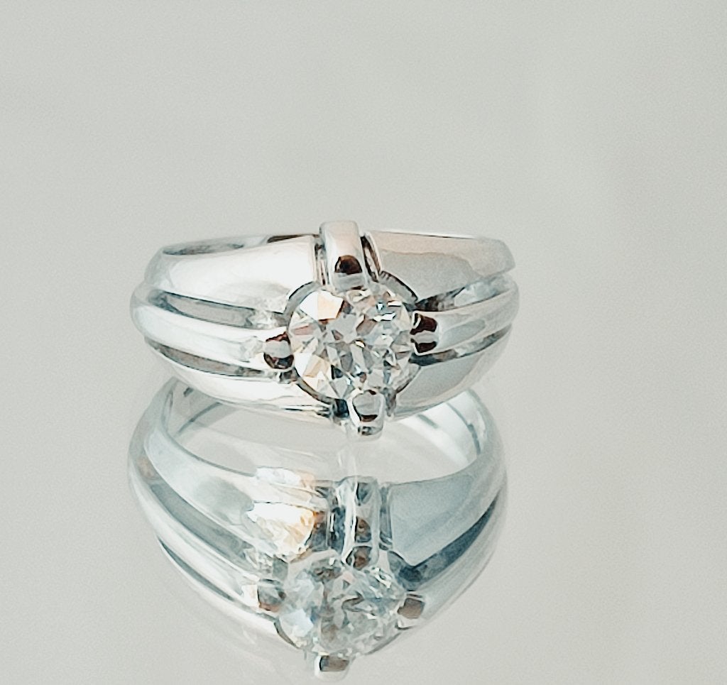 Artdeco platinum ring met diamant 0,75kt F/VS1,certificaat, Ophalen of Verzenden, Dame of Heer, Met edelsteen, Goud