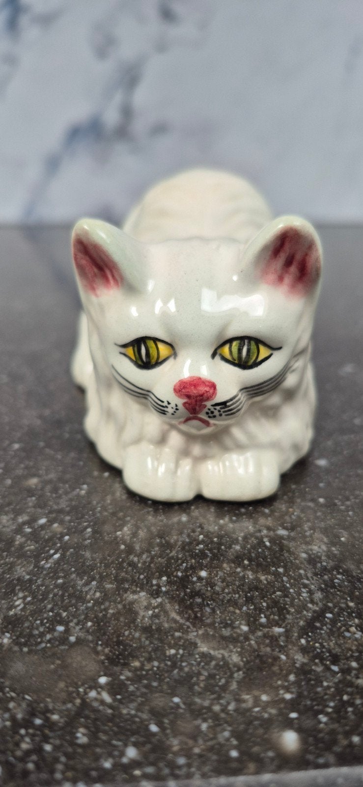 Vintage Witte Keramische Kat - 14cm, Ophalen of Verzenden, Gebruikt, Hond of Kat, Beeldje of Figuurtje